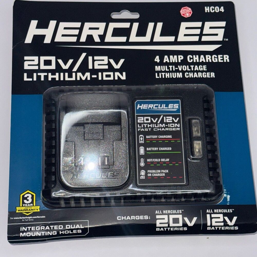 Hercules HC04 Lithium Ion Battery 20v/12v Multi-Voltage, Fast Charger New In Box